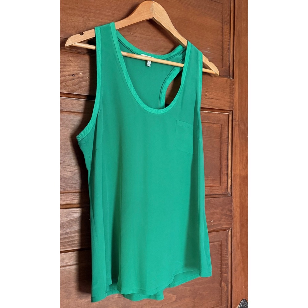 Joie Green 100% Silk Racerback Tank Top Pocket Scoop Neck Emerald M